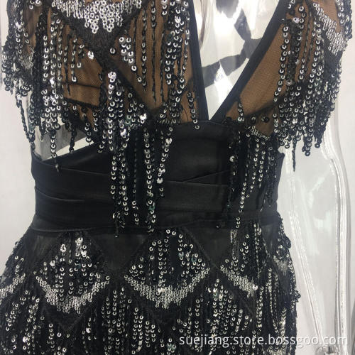 Sleeveless Deep V-neck Halter Style Women Sexy Dress